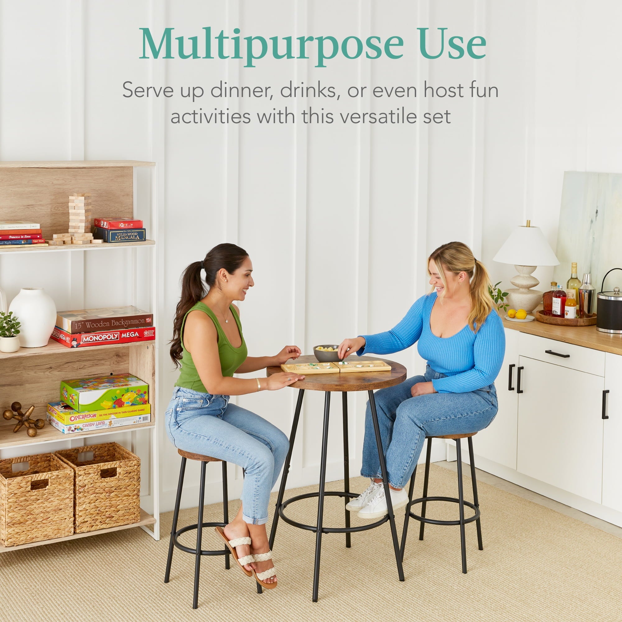 Best Choice Products 3-Piece Bistro Set, Modern Round Counter Height Dining Set w/ 2 Stools, Metal Frame - Medium Brown