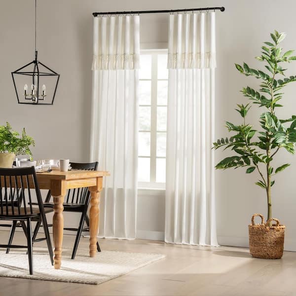 Lucinda Drop Cloth  Off White Solid Cotton 50 in. W x 84 in. L Light Filtering Single Ring Top Panel