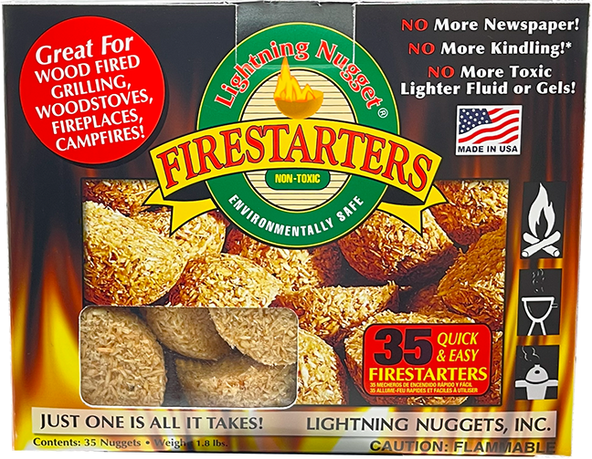 Lightning Nuggets - All Natural Fire Starters - Lightning Nugget 35 Count box with each nugget measuring 2 1/8