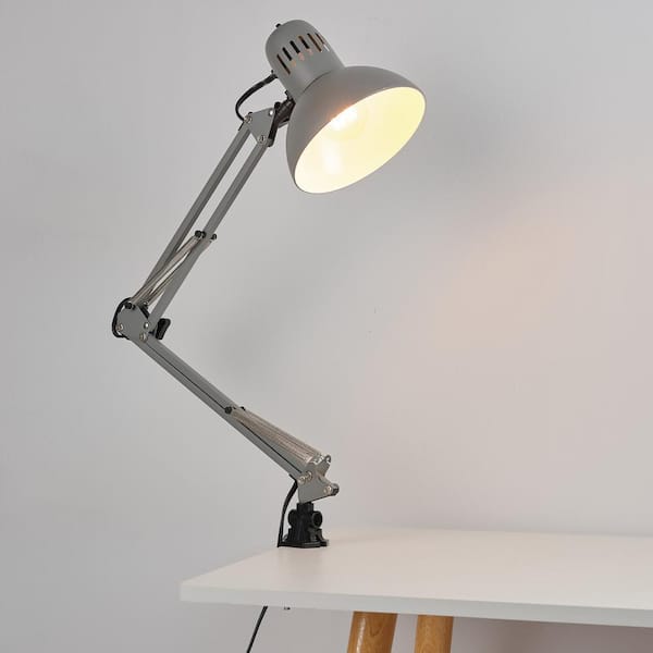 Architect 28 in. Matte Gray Balanced Arm Desk Lamp with Interchangeable Base and Clamp Arm Design