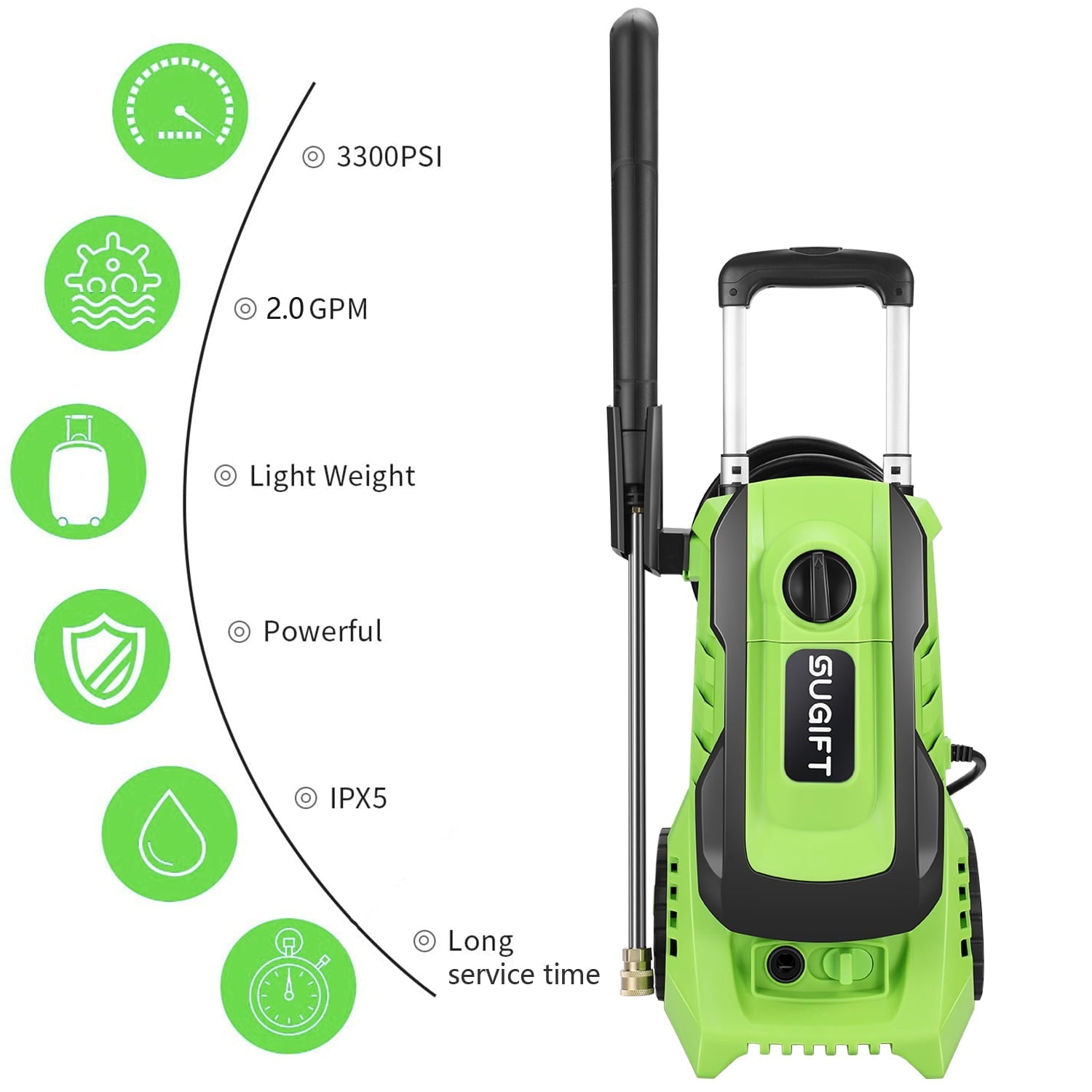 SUGIFT Electric Pressure Washer, 3300 PSI Max, 2.0 GPM Max