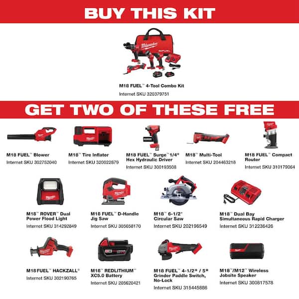 M18 FUEL 18-Volt Lithium-Ion Brushless Cordless Combo Kit (4-Tool) with FUEL Grinder