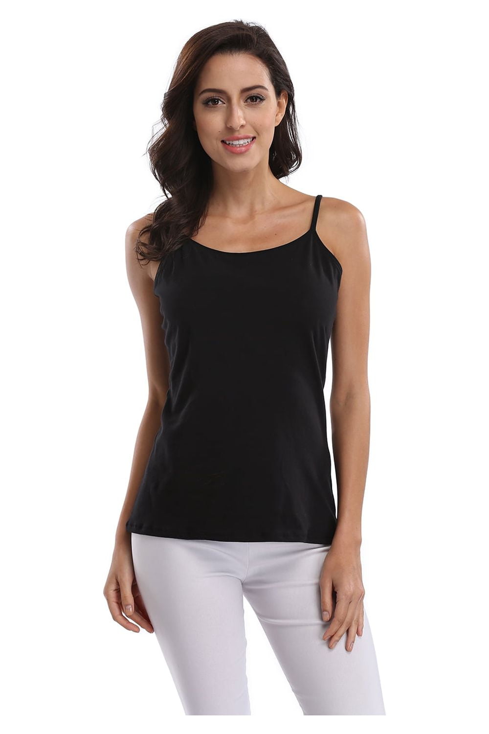 Charmo Women's Basic Cami Adjustable Spaghetti Strap Built in Bra Tank Top 2 Pack