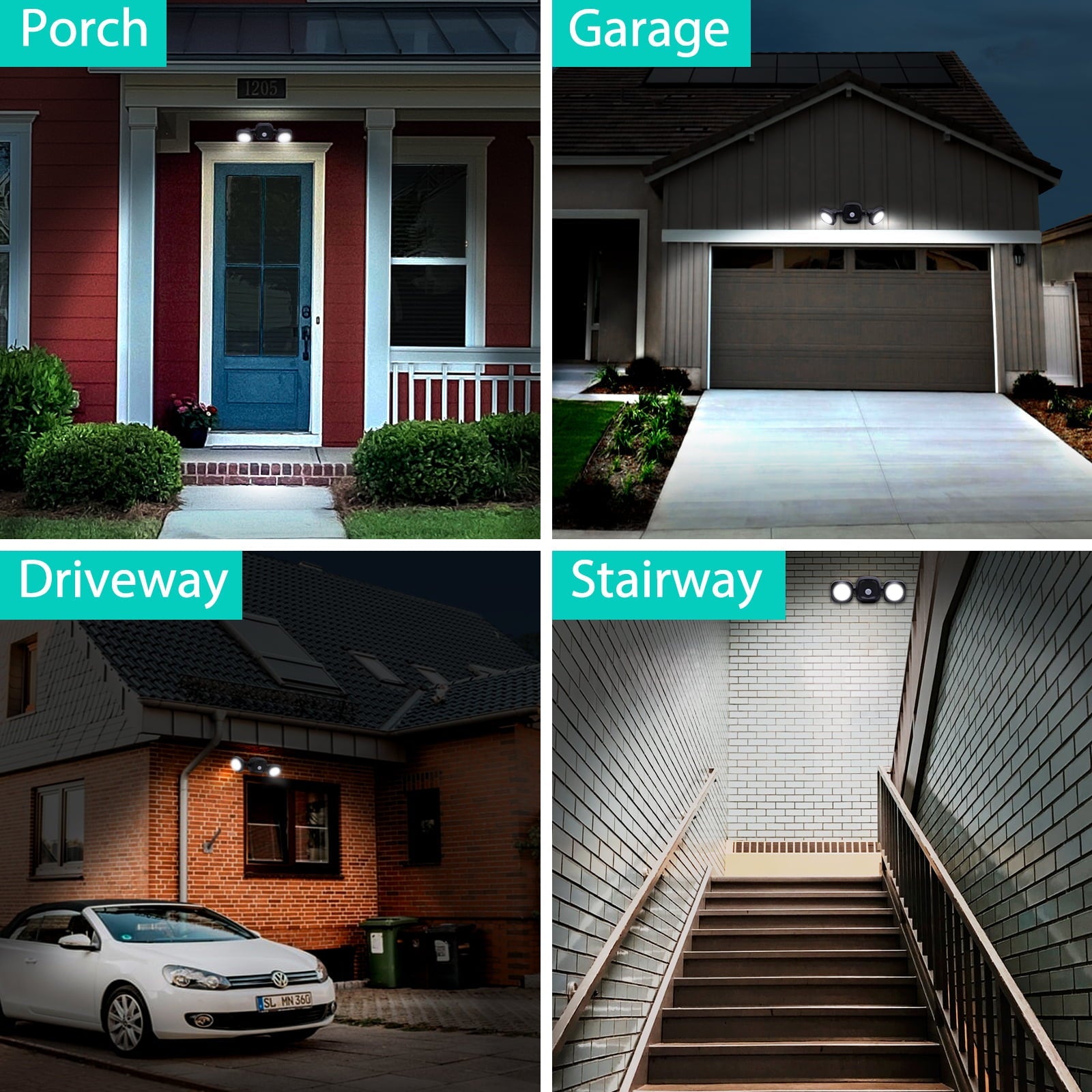 Tsothea Motion Sensor Security Light Battery Powered Adjustable Outdoor Flood Light Waterproof - Black