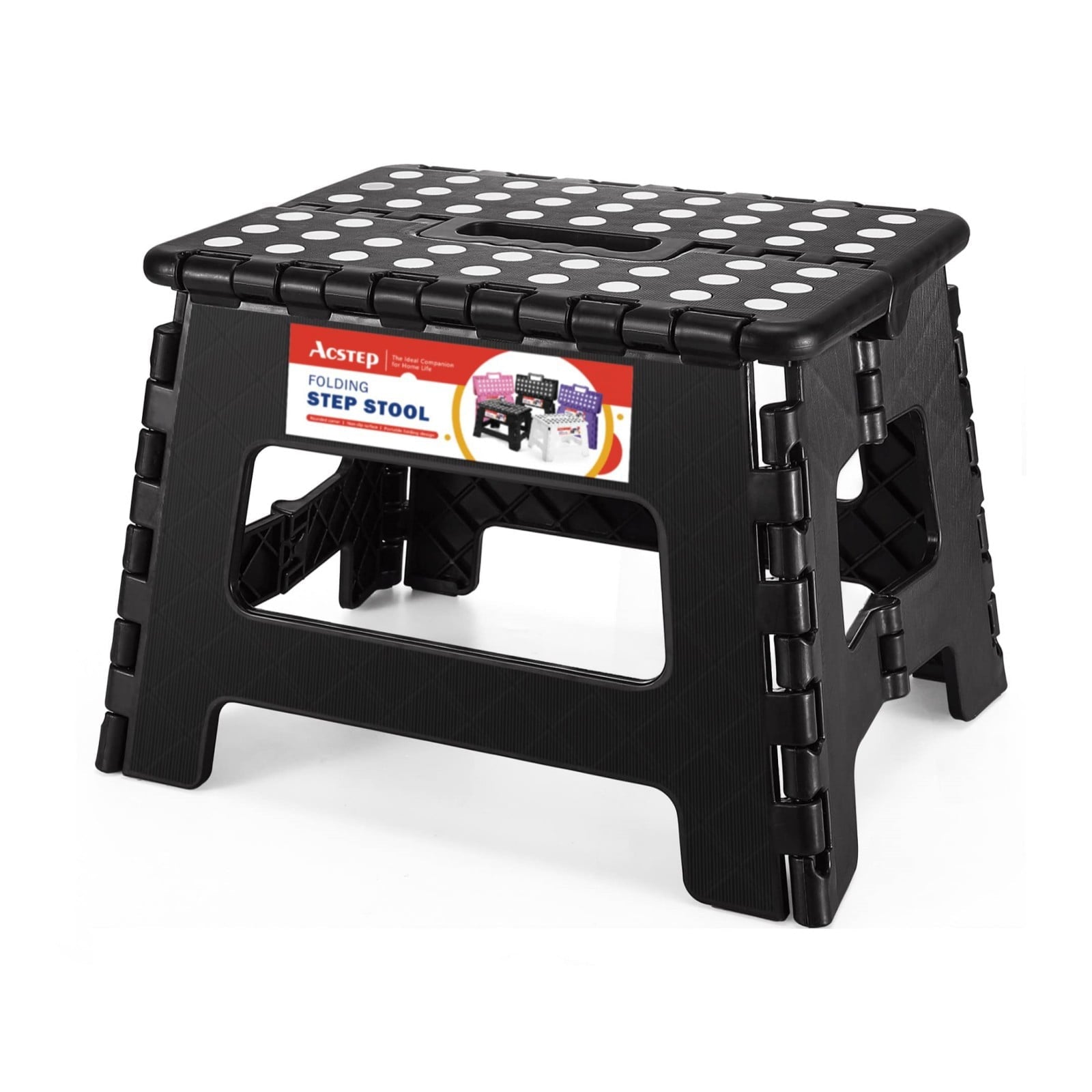 ACSTEP Folding Step Stool 9'' Tall Kids Step Stool Plastic Step Stools with Non-Slip Surface - Black