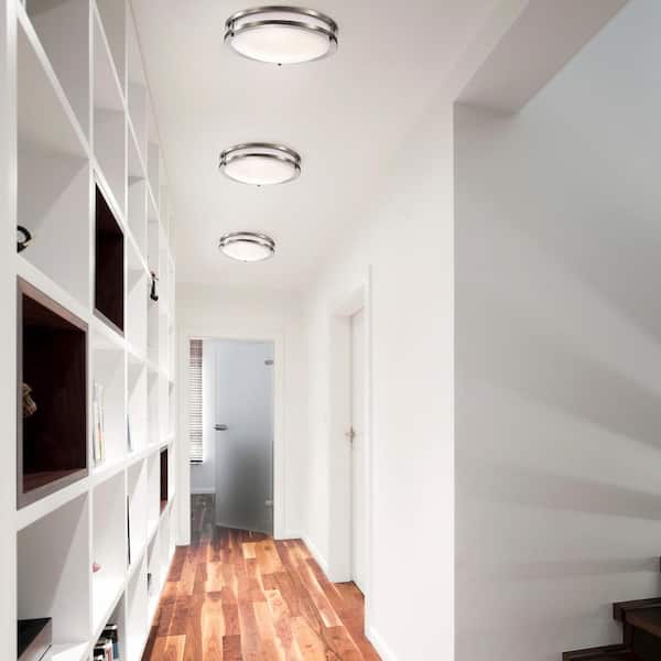 15.75 in. Brushed Nickel Dimmable 25-Watt Selectable LED Flush Mount 3000K/4000K/5000K with Acrylic Shade