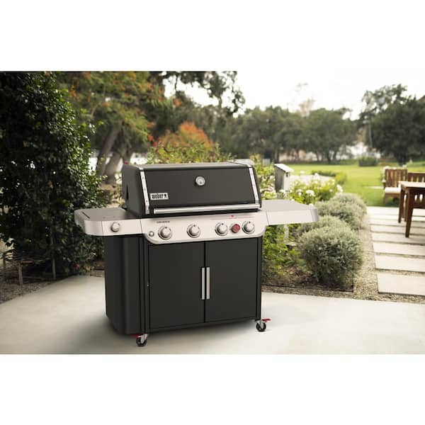 Genesis E-435 4-Burner Propane Gas Grill in Black with Side Burner