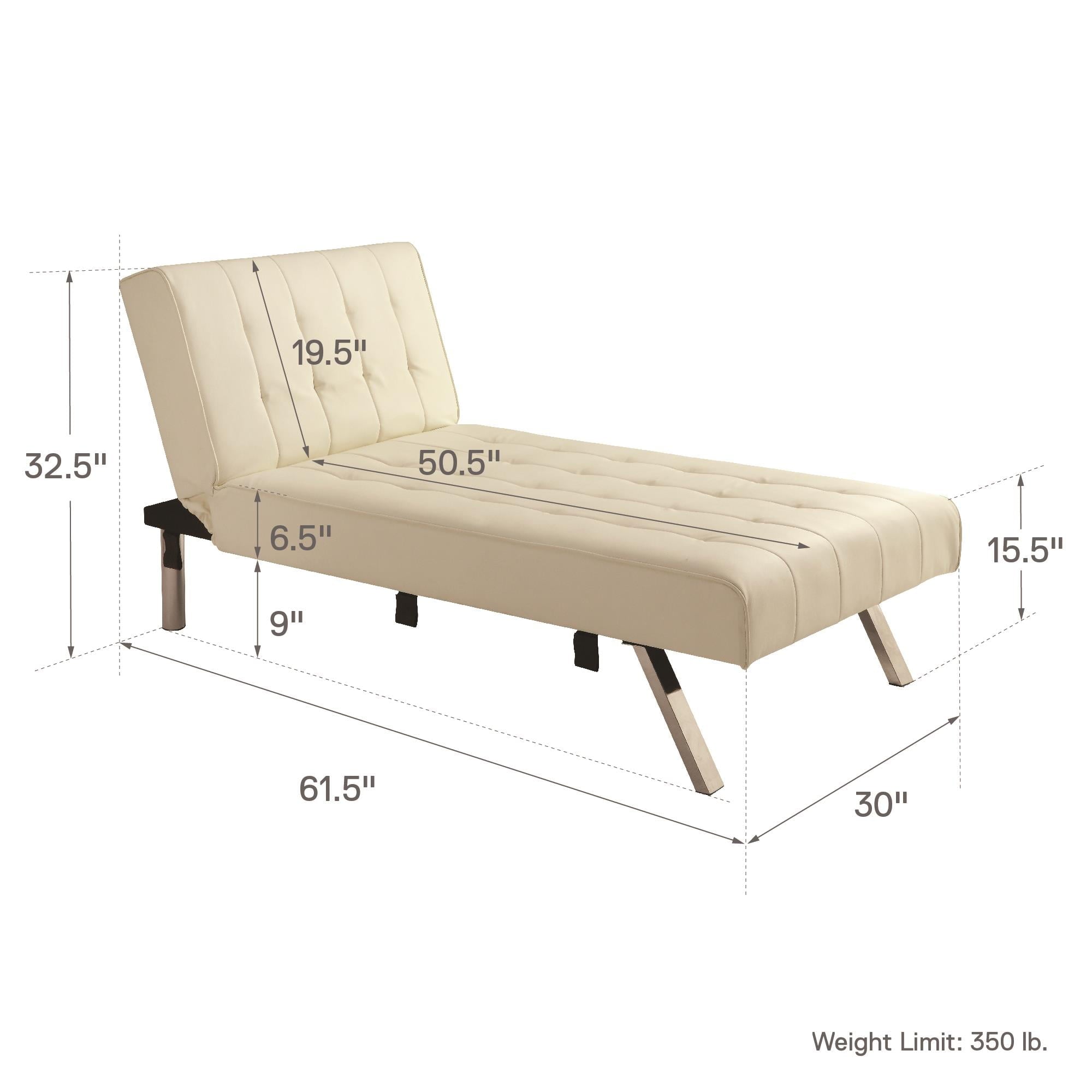 River Street Designs Emily Chaise Lounger Chair With Adjustable Reclining Back, Vanilla Faux Leather