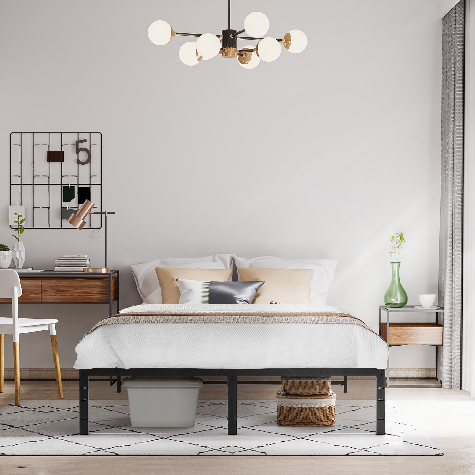 Lusimo Full Bed Frame No Box Spring Needed 14 inch Heavy Duty Steel Slats Full Size Metal Platform Bed Mattress Foundation Easy Assembly Anti Slip No Noise, Black