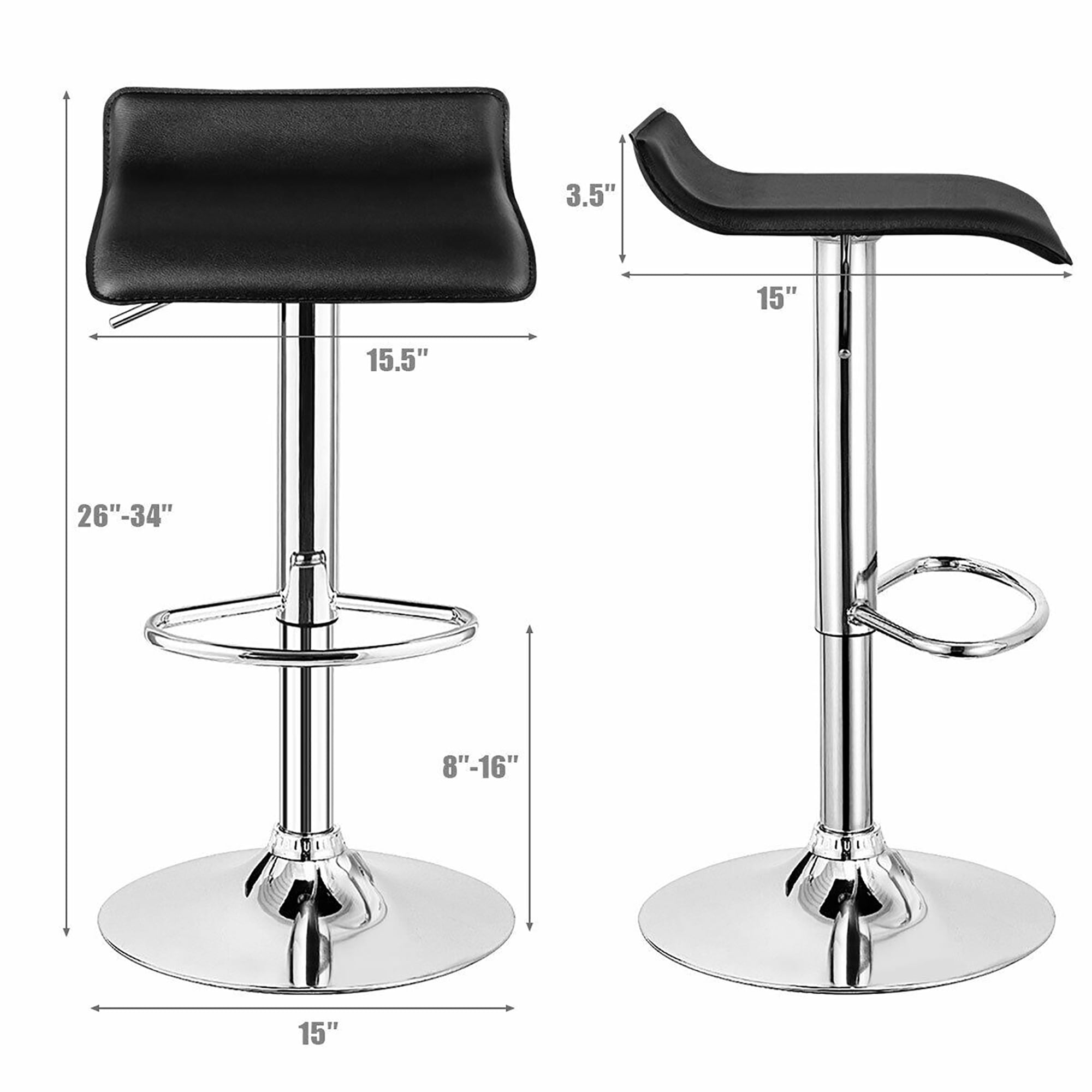 Costway Set of 2 Swivel Bar Stool PU Leather Adjustable Kitchen Counter Bar Chairs Black Low Back