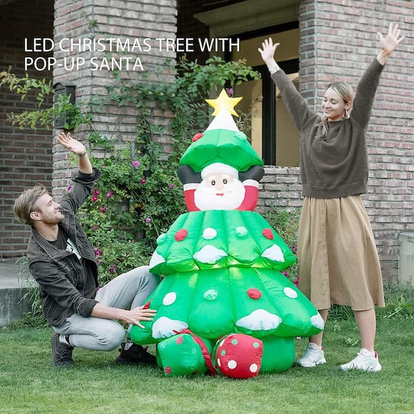 6 ft. Height Inflatable LED Lighted Christmas Tree with Pop up Santa and 2-Gift Boxes