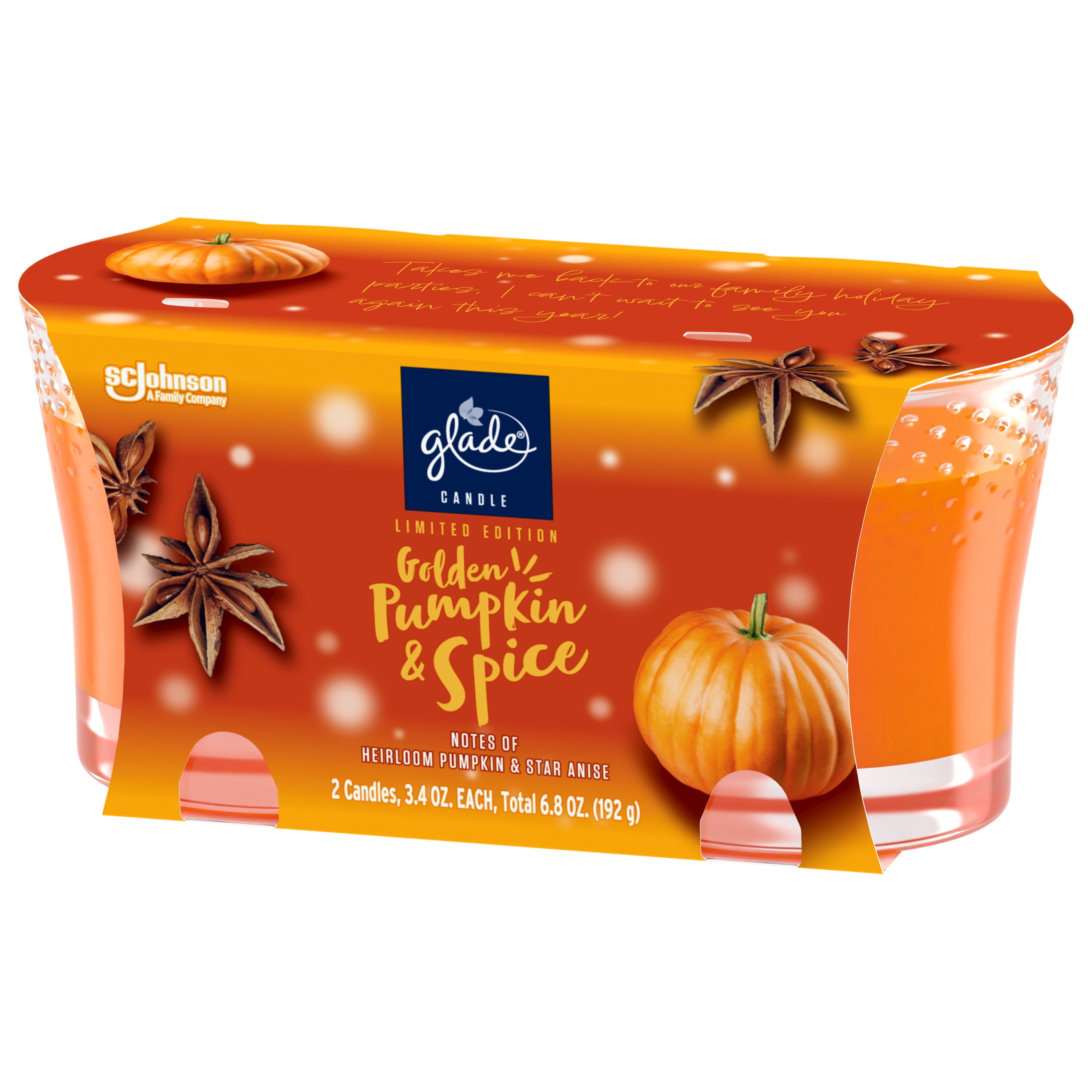 Glade 1 Wick Scented Candle, Golden Pumpkin & Spice, Fragrance Infused with Essential Oils, 3.4 oz