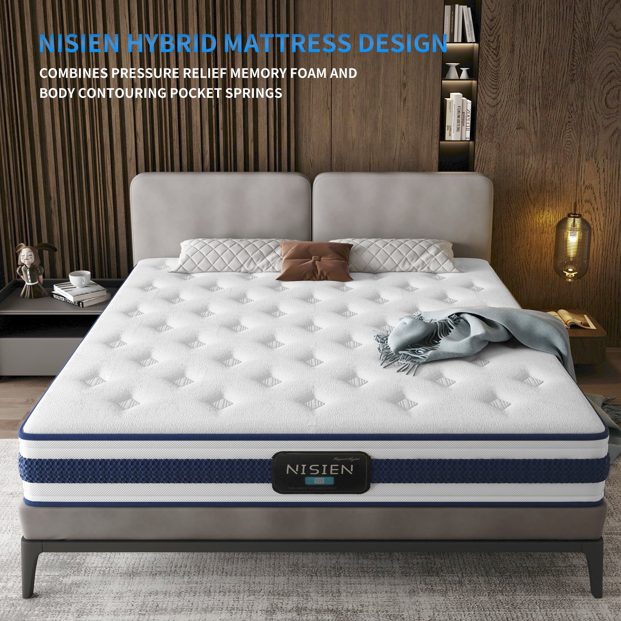 Queen Mattress, 10 Inch Innerspring Hybrid Mattress in a Box with Gel Memory Foam, Individually Wrapped Encased Coil Pocket Spring Mattress, Pressure Relief, Medium Firm Support,60