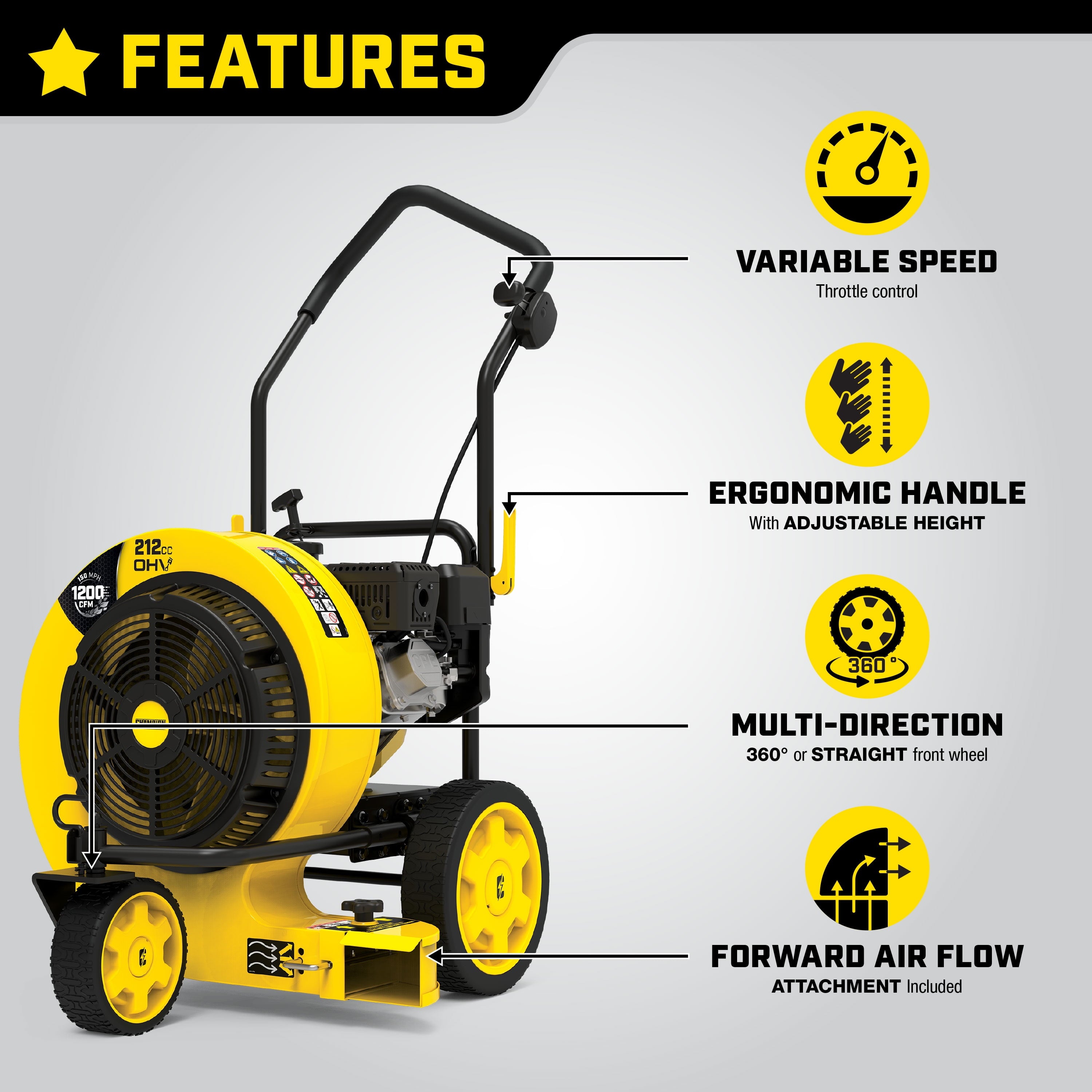 Champion Power Equipment 212cc 1200 CFM Walk Behind Leaf Blower