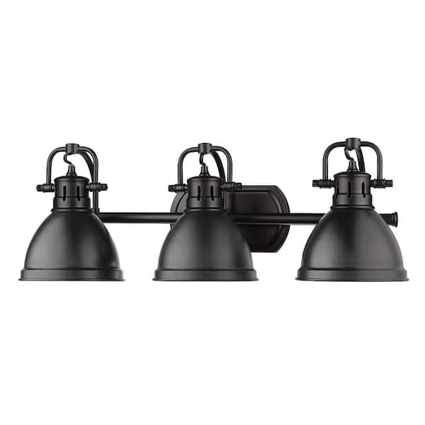 Duncan 3-Light Black Bath Light with Matte Black Shade