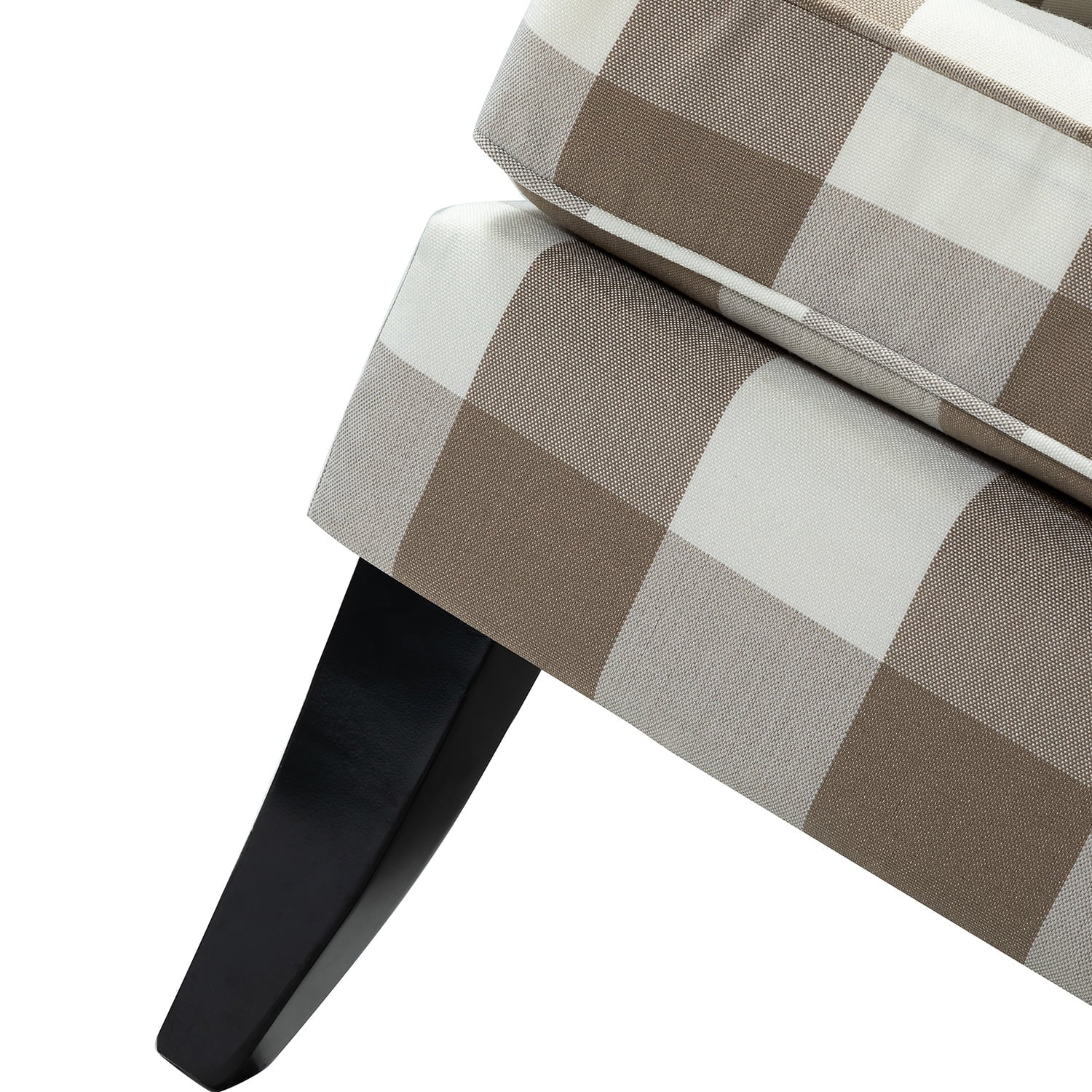 14 Karat Home Upholstery Armchair Accent Chair Sofa Couch Wood Legs Nailhead Trim Living Room Bedroom Plaid Grey White