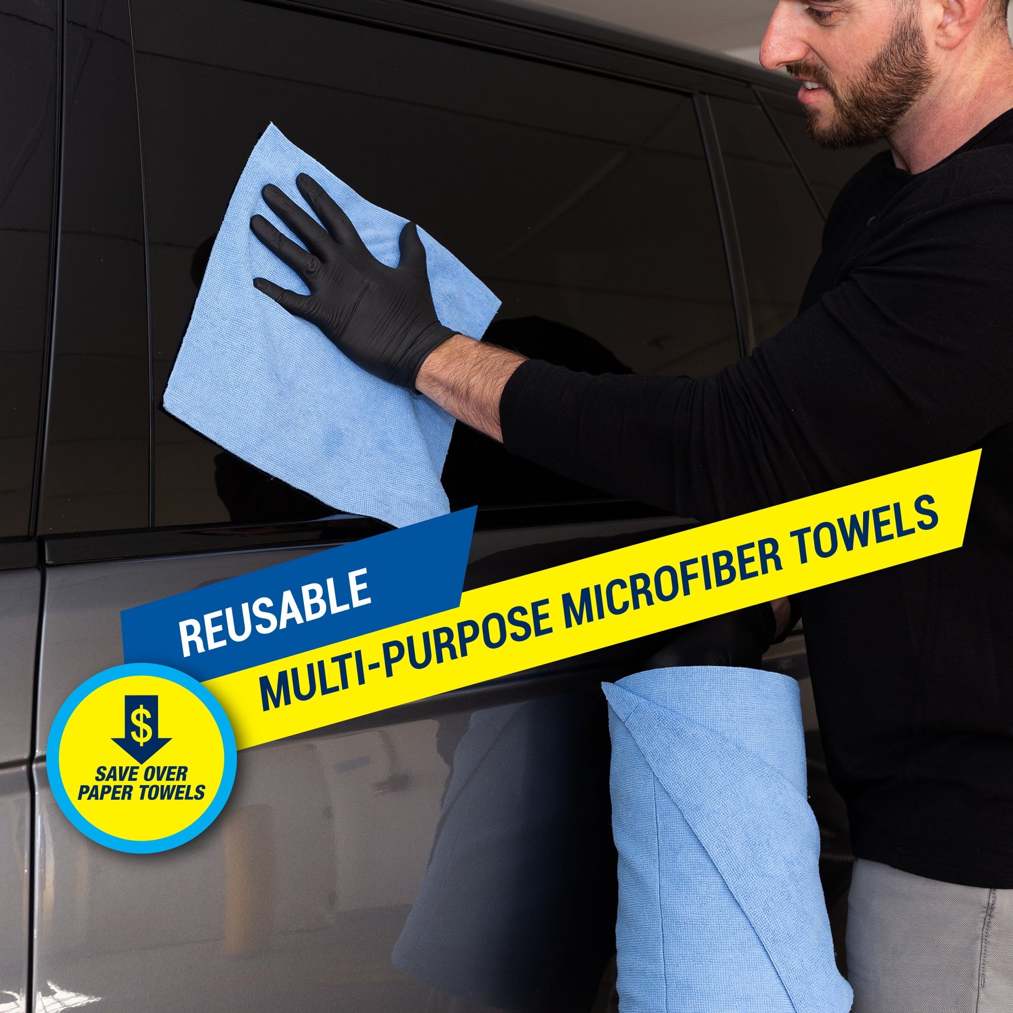 Tear-N-Clean Commercial Grade Multi-Purpose Microfiber Towel Roll, 100 Pack, Blue