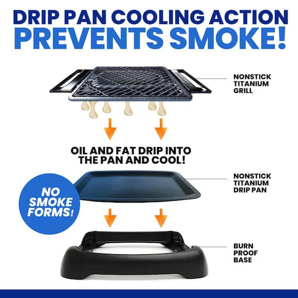 234 sq. in. Triple Layer Titanium and Diamond Infused Coating Non-Stick Smoke-Less Electric Indoor Grill and Griddle