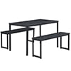 uhomepro Dining Room Table Set, 3-Piece Breakfast Nook Dining Table Set with Two Benches, Dining Room Table Set Kitchen Table Set with Metal Frame, Modern Furniture for Home Cafeteria, Black