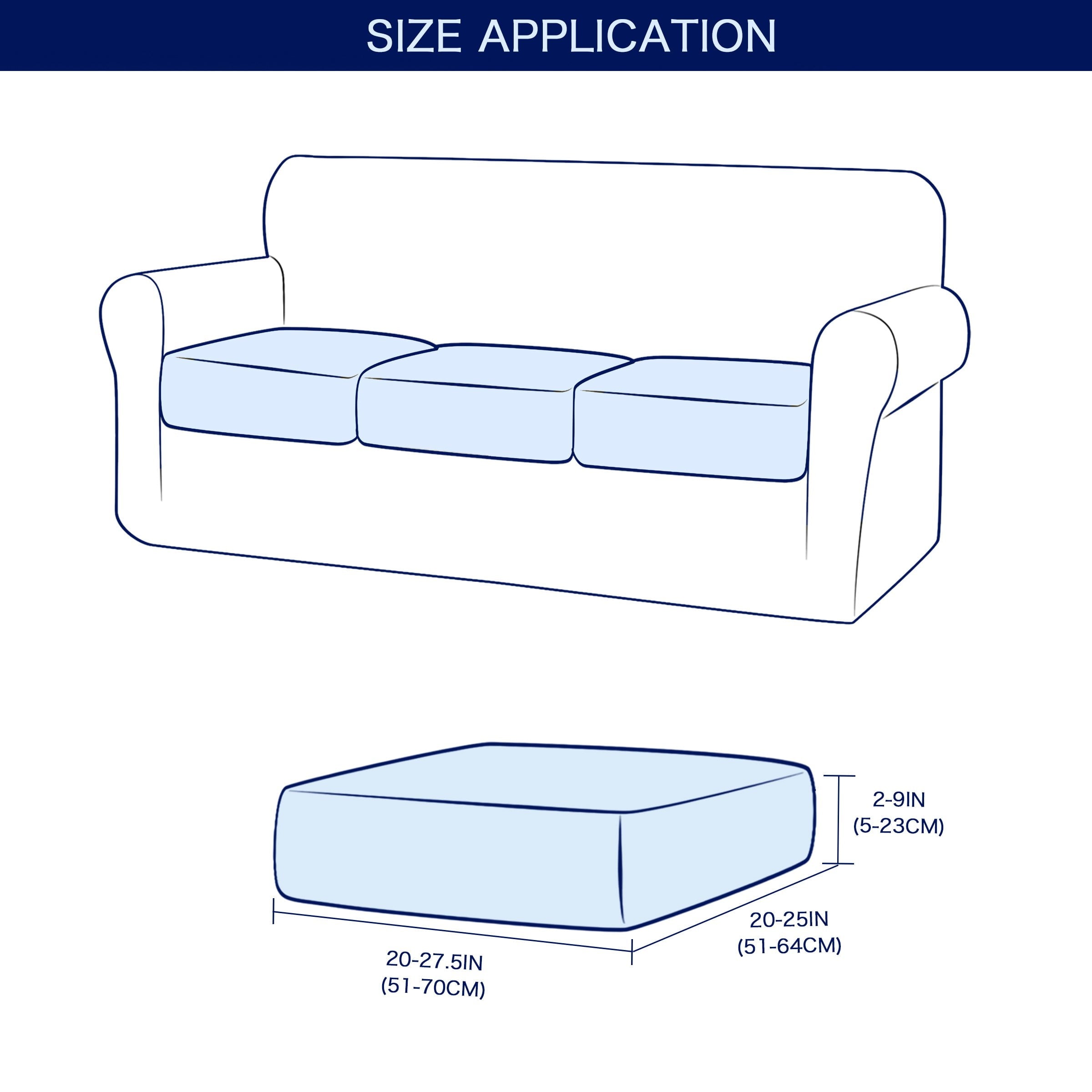Subrtex Texture Grid Slipcover Stretch Box Seat Cushion Cover (3 Pcs, Gray)