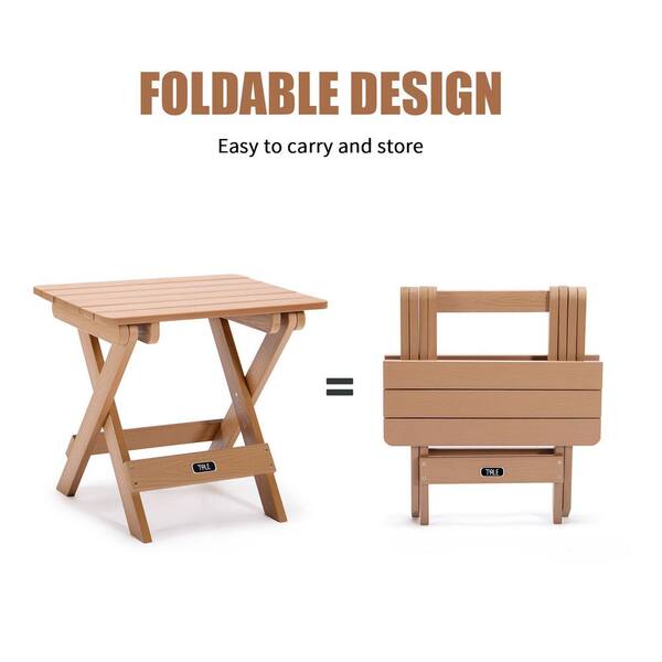 Portable Brown Folding Side Table Square Plastic Wood Table Is Perfect For Outdoor Camping, Picnic