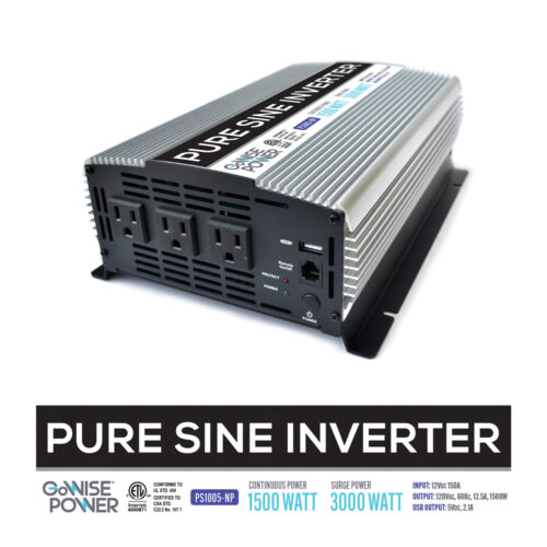 GoWISE Power 1500W/3000W Peak Pure Sine Wave Power Inverter with 3 AC Outlets