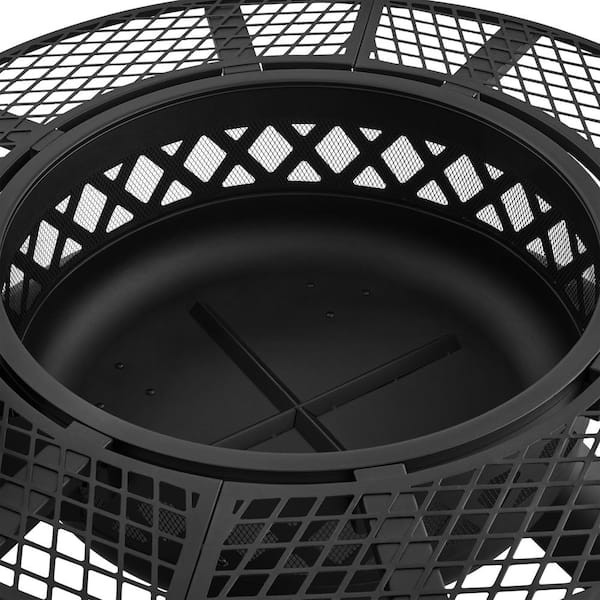 46.8 in. Outdoor Steel Wood Burning Black Fire Pit Included Cooking Grill