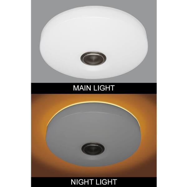 Low Profile 11 in. LED Flush Mount w/ Night Light Feature 2 Medallion Inserts Brushed Nickel, Oil Rubbed Bronze (4-Pack)