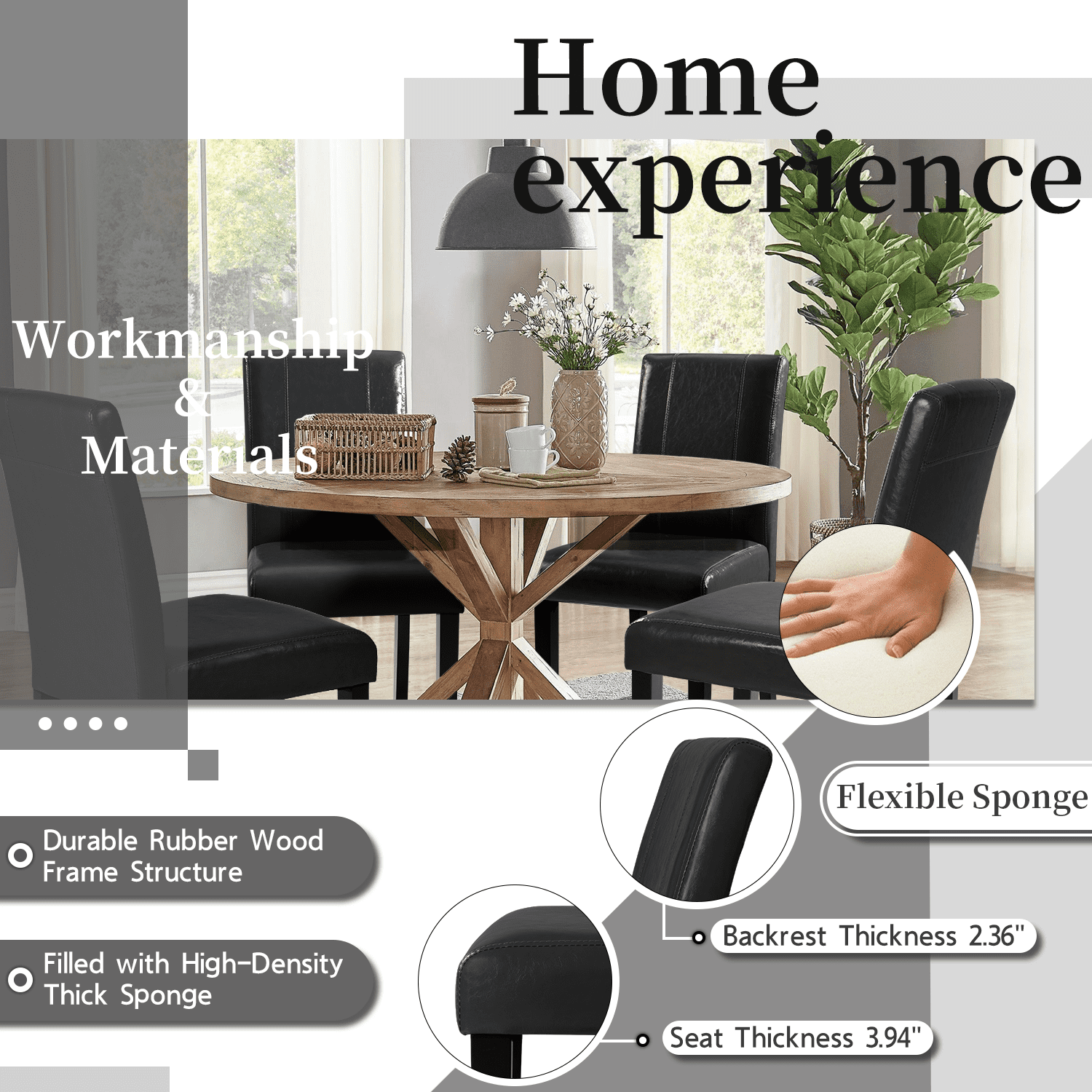 Lacoo Set of 4 Urban Style PU Leather Dining Chairs with Wood Legs, Black