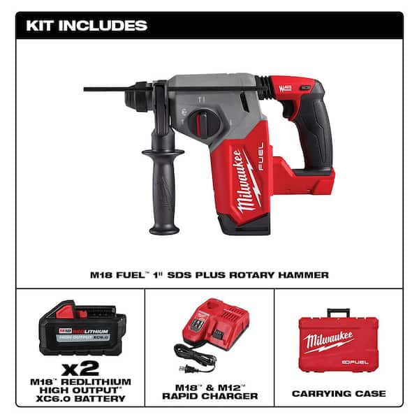 M18 FUEL 18V Lithium-Ion Brushless 1 in. Cordless SDS-Plus Rotary Hammer Kit with Two 6.0 Ah Batteries, Hard Case