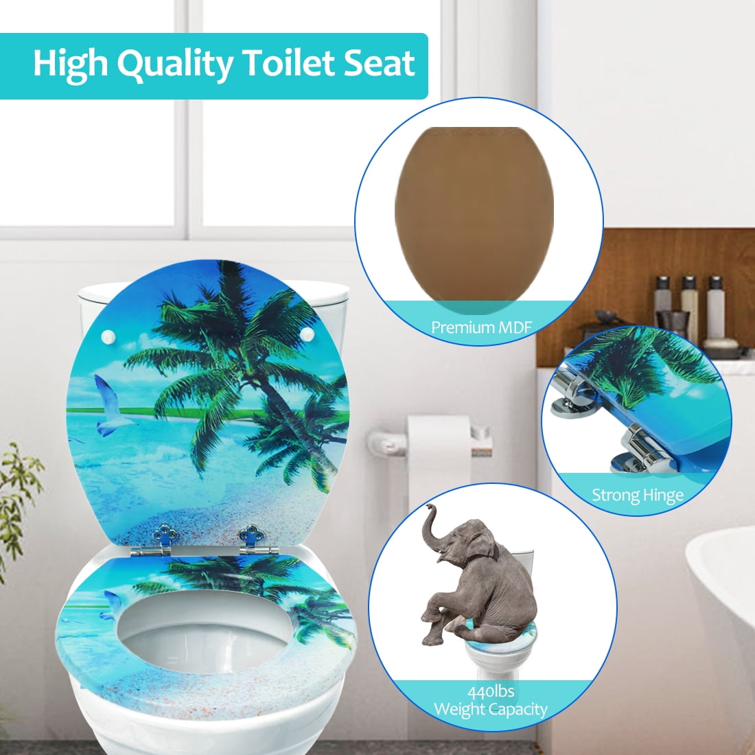 Nastarki Round Toilet Seat, Slow Close Wood Toilet Seats, Wooden Toilet Seats with Strong Alloy Hinges