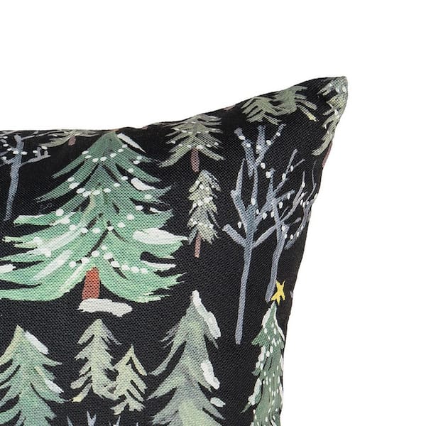 Green Woodland Christmas Tree Memories Indoor/Outdoor Winter Throw Pillow