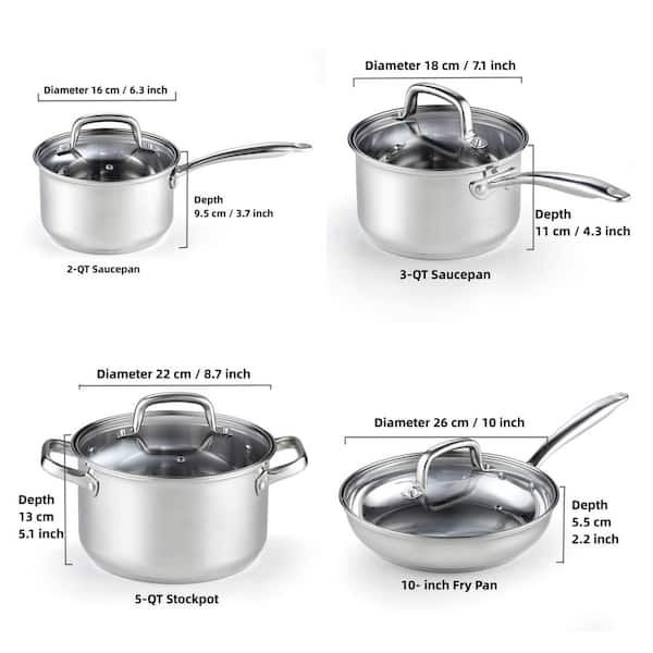 8-Piece Stainless Steel Cookware Set in Silver