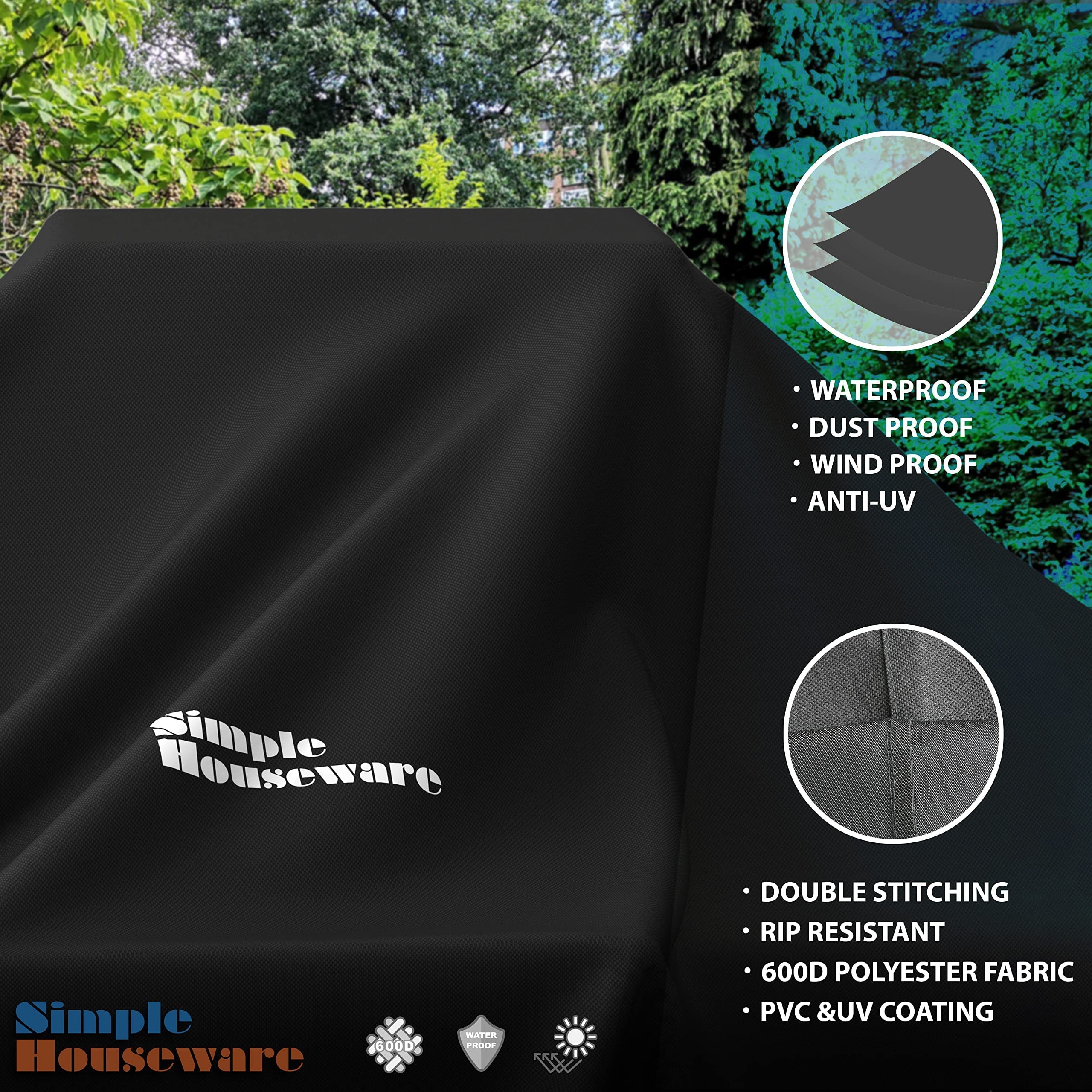 Simple Houseware 72-inch Waterproof Heavy Duty Gas BBQ Grill Cover, Weather-Resistant Polyester