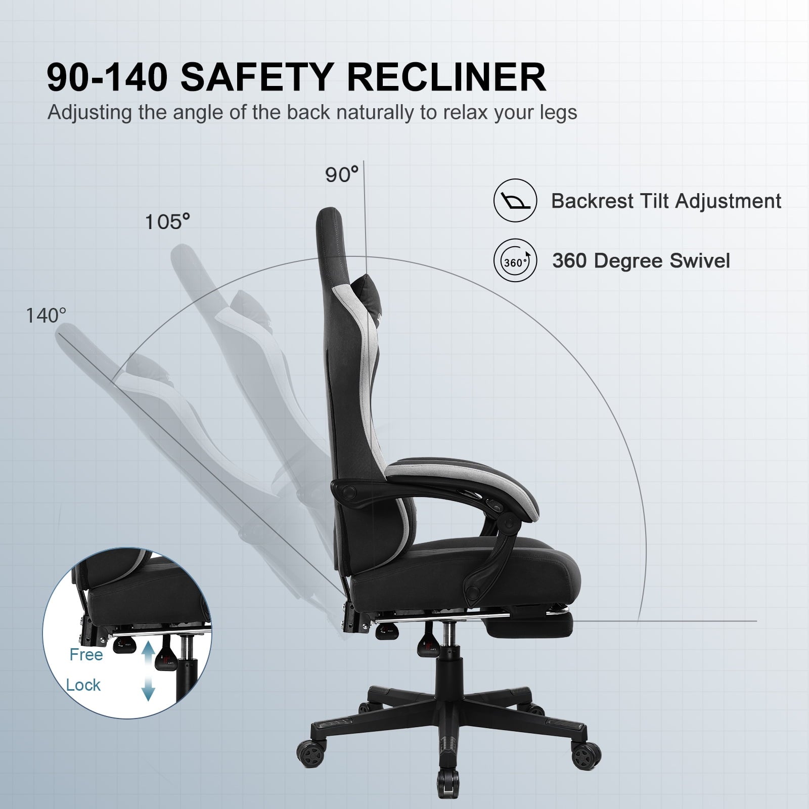 GTPLAYER Gaming Chair with Footrest&Pocket Spring Cushion&Linkage Armrests Ergonomic Office Chair,  Black