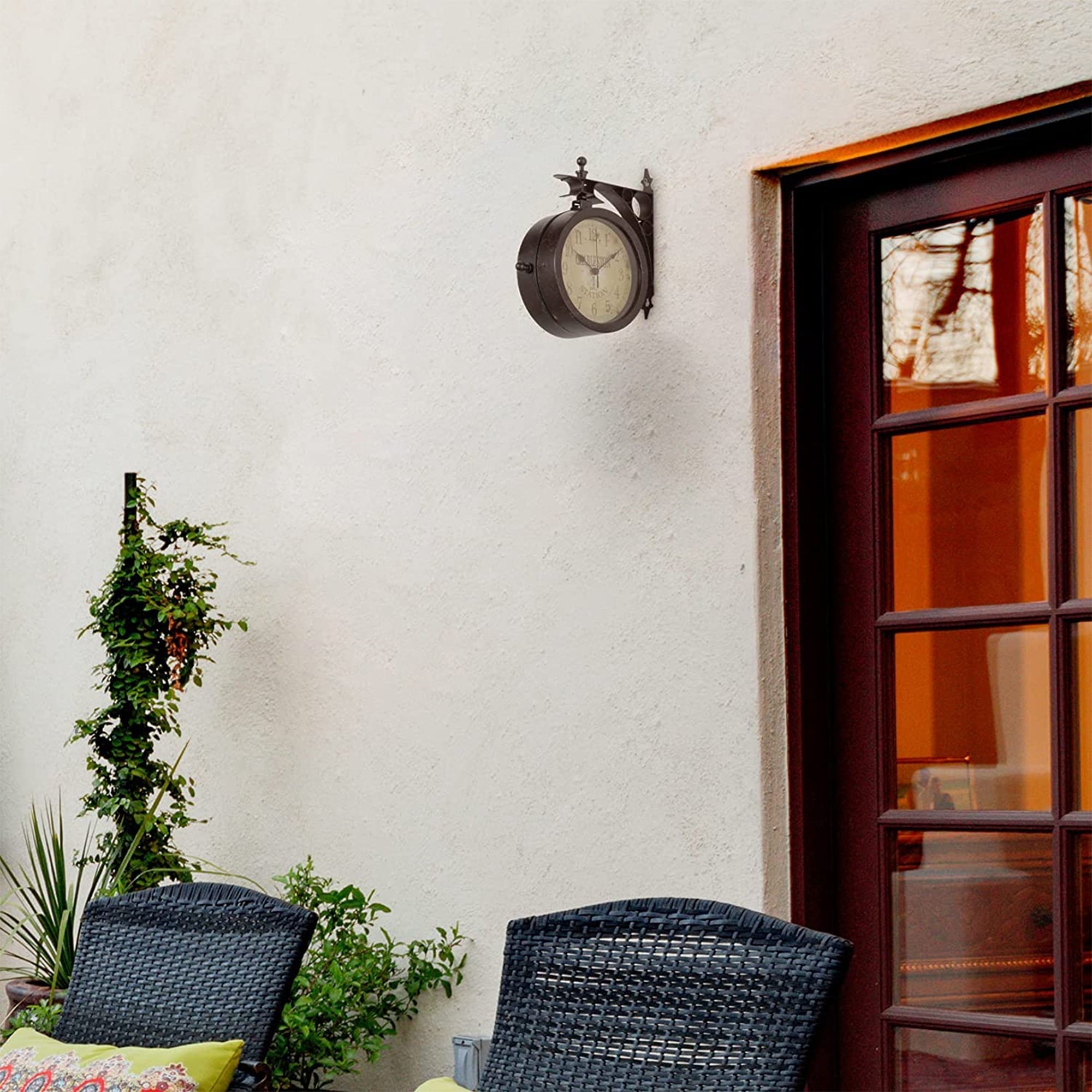 Infinity Instruments 8 Inch Charleston 2 Sided Wall Clock & Thermometer