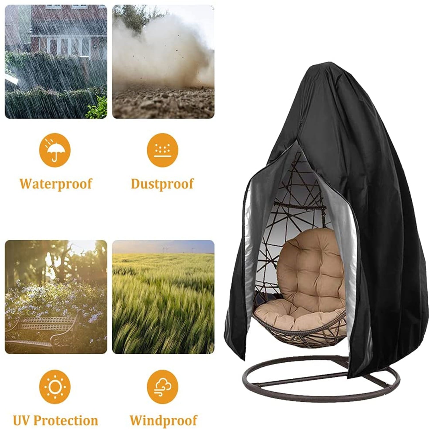 Number-one Egg Chair Cover Waterproof Swing Chair Cover with Zipper Patio Hanging Chair Cover 75 x 45 inches