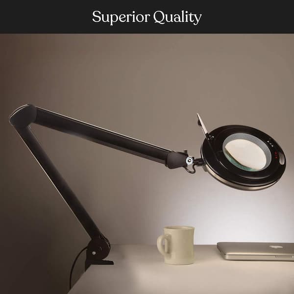 Lightview 29 in. Black Screw Clamp Dimmable 5-Diopter Lighted Magnifier Desk Lamp