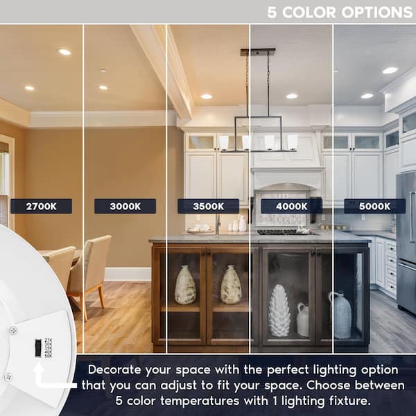 6 in. LED Disk Lights 15 Watt 5CCT  LED Flush Mount 1000LM Dimmable J-Box or 6 in. Can Install Energy Star ETL 6-Pack