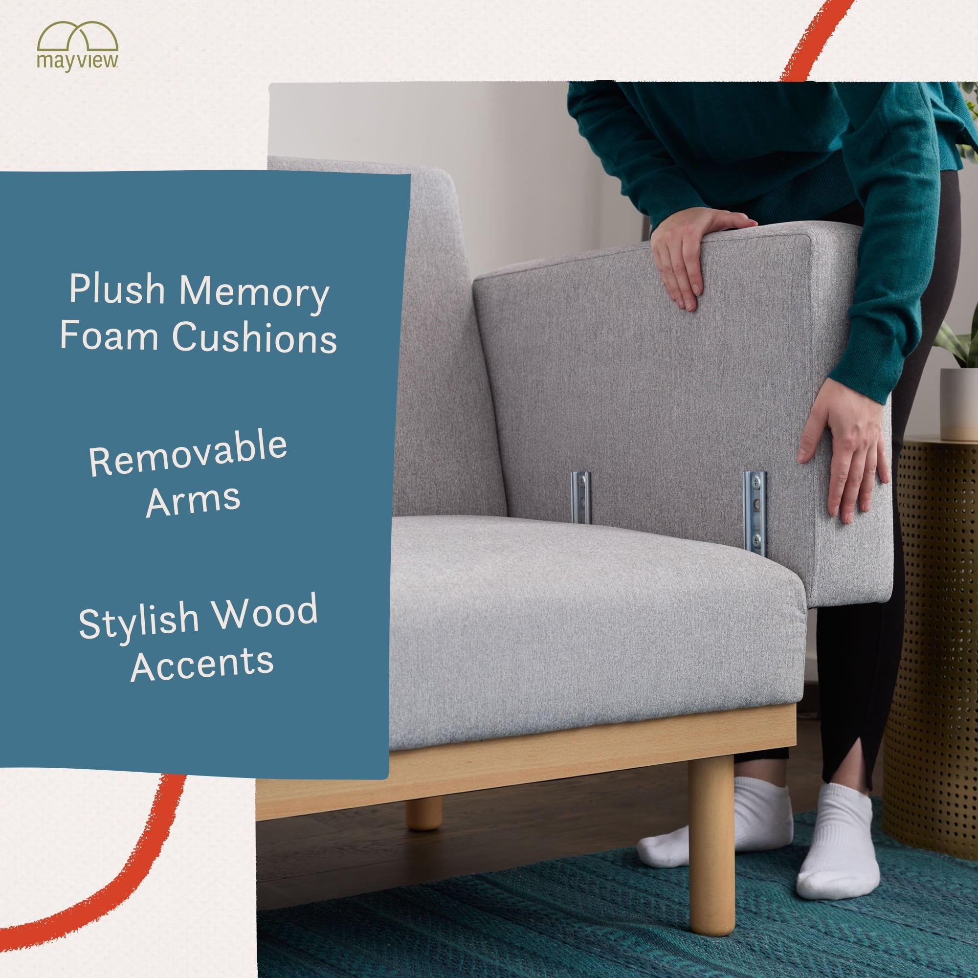 Mayview Upholstered Wood Base Futon, Light Gray