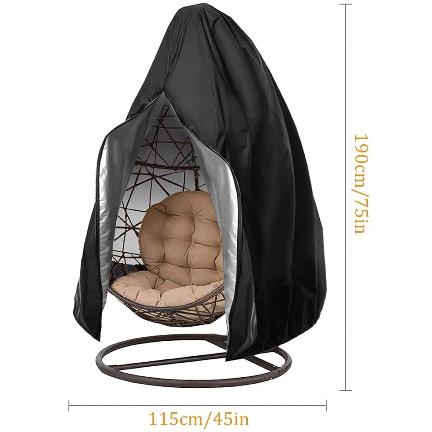Number-one Egg Chair Cover Waterproof Swing Chair Cover with Zipper Patio Hanging Chair Cover 75 x 45 inches