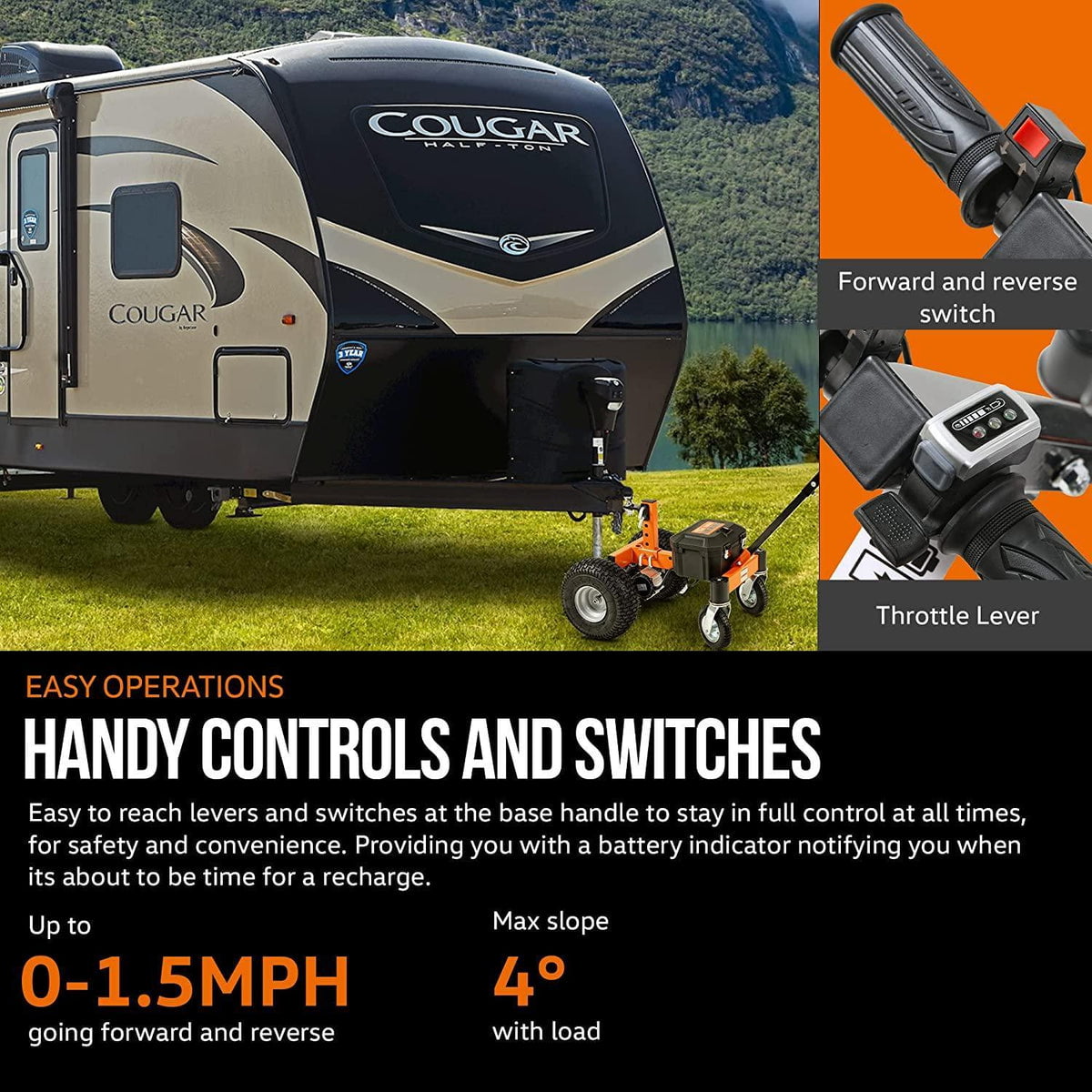 SuperHandy Super Duty Electric Trailer Dolly - 3,600 lbs Towing Capacity & 600 lbs Tongue Weight, Self-Propelled Trailer Mover