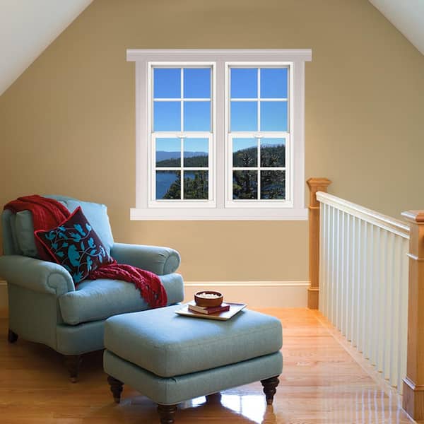 24 in. x 48 in. V-4500 Series Black FiniShield Single-Hung Vinyl Window with 4-Lite Colonial Grids/Grilles