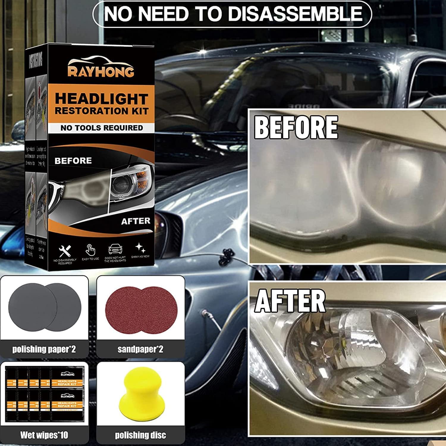 Restowipes Headlight Restoration Kit,Restowipes Headlight Restore Cleaning Wipes,Polish Headlights Lens Restore Cleaner DIY Polishing,Headlight Cleaner Restoration Kit for Car