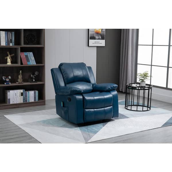 Blue Big and Tall Heavy Duty Faux Leather 8-Point Massage Glider Recliner with Remote Control and Side Pocket