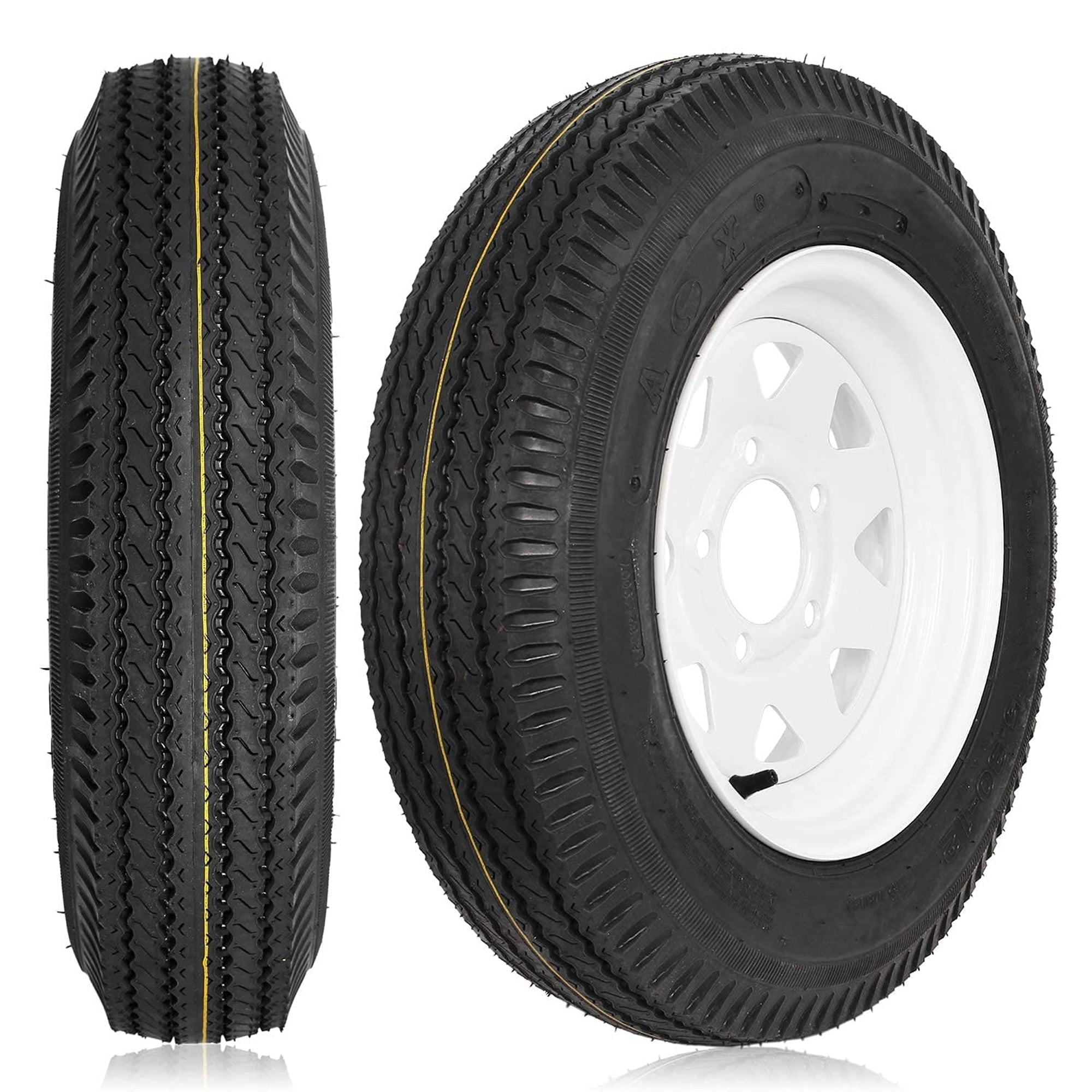 1Autodepot 5.3-12 5.3x12 530-12 5.30-12 Trailer Tires with 12'' Rims, 5 Lug on 4.5'', Load Range C, 6PR, Set of 2