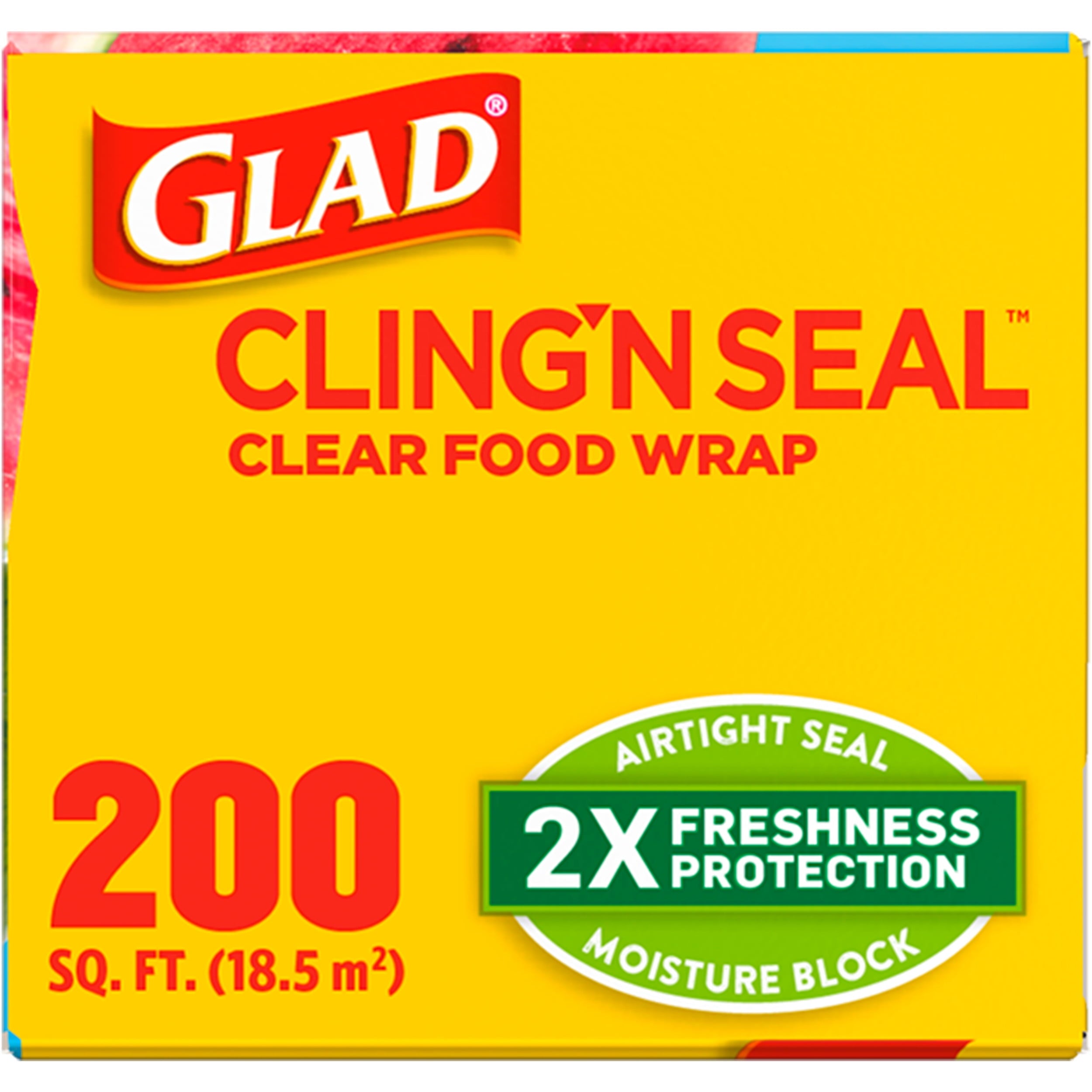 Glad Cling N Seal Plastic Food Wrap, 200 Square Foot Roll