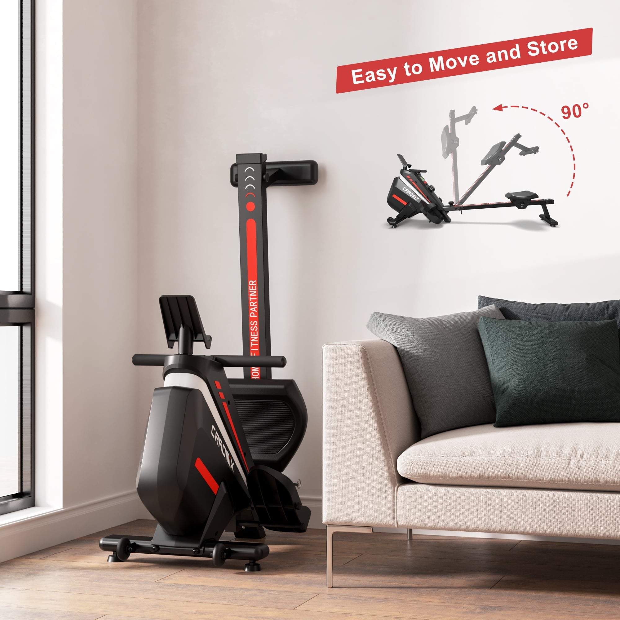 JELENS Rowing Machine Magnetic Row Machine Foldable Rower with 16 Level Adjustable Quiet Magnetic Resistance, Ergonomic Seat & LCD Monitor