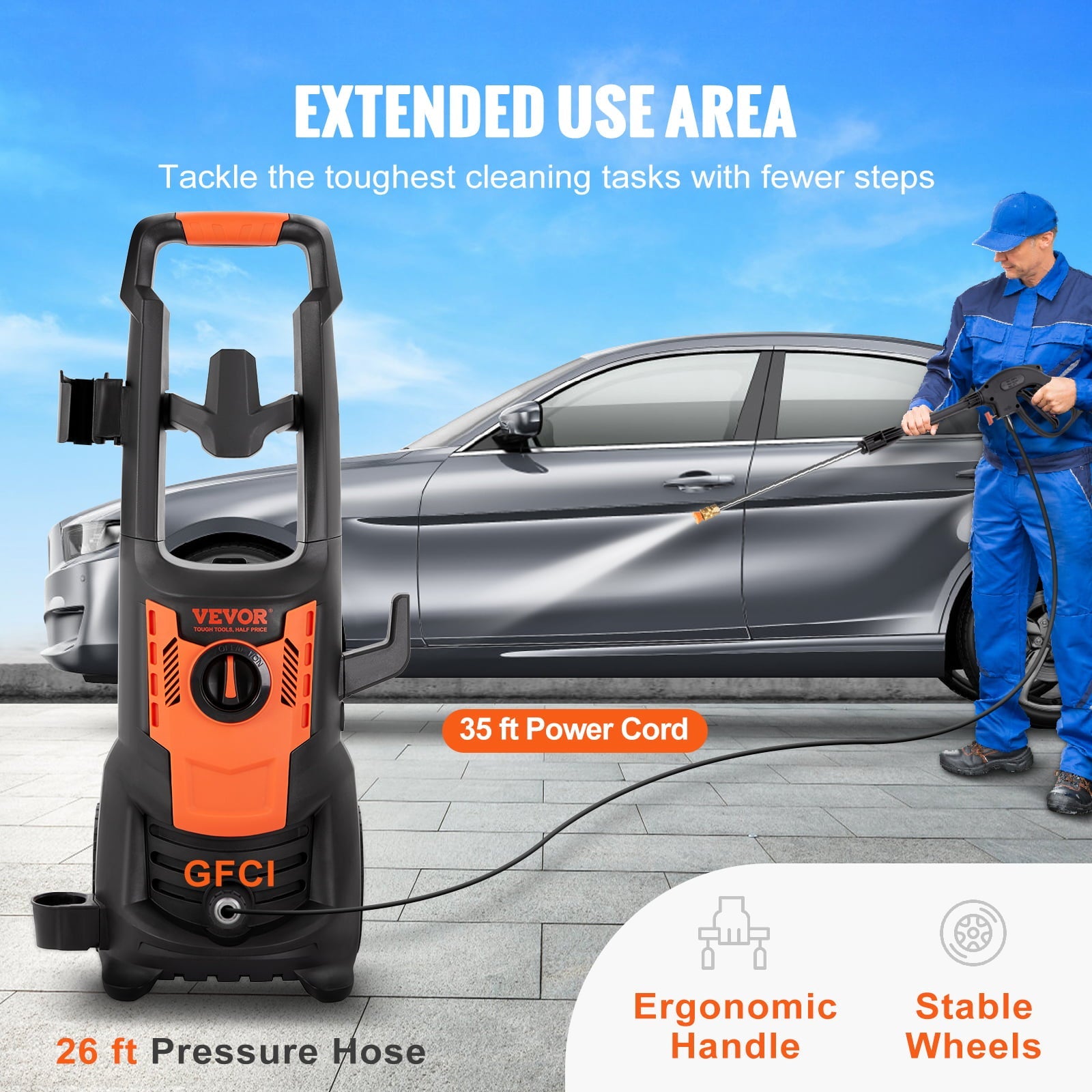 BENTISM Electric Pressure Washer 2150 PSI 1.8 GPM 1800W Cold Water Wheeled