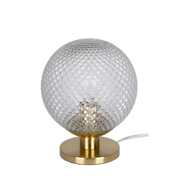 Snocreek 10 in. Brushed Gold 1-Light Uplight Table Lamp with Prismatic Glass Globe Shade